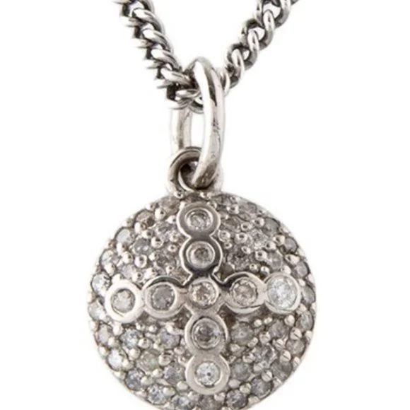 SHERYL LOWE STERLING SILVER 0.49 CTW DIAMOND CROSS DOME PENDANT NECKLACE